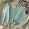 Ropa interior de color liso de seda helada para mujer, entrepierna de algodón puro, transpirable, de cintura media, sin costuras, shorts de seguridad anti-exposición, calzones tipo boxer para mujer