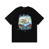 Camiseta de Manga Curta para Casal Amiri Pomba da Paz Tinta Flow Grafite Lettering 230g Série Coleção Estampa Clássica do Logo
