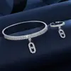 Pulsera con Colgante Personalizado de Circonita Cúbica Anillo Conjunto Venta Caliente Nuevo de Gama Alta Moda Temperamento Versátil Joyería de Mano