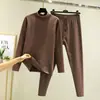 Invierno terciopelo alemán ropa interior térmica conjunto para hombre terciopelo de doble cara cuello semi-alto sin costuras talla grande ropa de otoño pantalones de otoño conjunto de dos piezas
