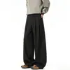 Nuevos pantalones casuales plisados y fluidos de estilo americano, de corte holgado y pierna recta o ancha, modernos para otoño de 2026, pantalones de vestir negros para hombre