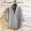 Camiseta fina de seda gelada chinesa estilo Zen Hanfu de manga três quartos, modelagem solta, tamanho plus size, para homens, para o verão