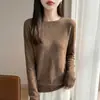 Nova Camisa Base de Tricô Fino de Lã para Primavera e Outono 2026 para Mulheres, Peça de Primeira Linha, Gola Redonda, Manga Longa, Top Interno Versátil