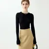 Suéter ajustado de cuello redondo 100% lana para mujer, nueva camiseta base de punto de manga larga para otoño e invierno, color liso, suéter simple y versátil