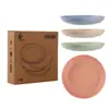 Plato de frutas sabor trigo plato de frutas biodegradable de paja de trigo plato de caja de regalo de papel Kraft al por mayor RS-8423