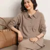 Camisa de punto para mujer con cuello polo de cachemira, color liso, un bolsillo, botones, corte holgado, casual, para ir al trabajo, nueva de primavera