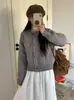 Estilo Coreano Suave Color Puro Cuello Redondo Ganchillo Floral de Punto Abotonado Simple Suave Pegajoso Versátil Prendas de Punto Mujer
