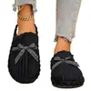Pantuflas de Felpa de Algodón Simples Transfronterizas de Invierno con Forro de Terciopelo Cálido, Nudo de Lazo, Punta Cerrada, Pantuflas Ligeras Silenciosas para el Hogar