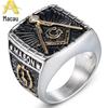 Moda europeia e americana anel de aço inoxidável personalidade retrô anel maçônico de diamante masculino joias atacado HZ199