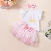 Moda 2026 Conjunto de Princesa para el Primer Cumpleaños de Bebé Niña: Enterizo con Mangas Abullonadas, Falda con Adorno de Encaje y Set de Accesorios para el Cabello