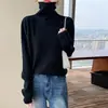 Suéter de cuello alto estilo casual 100% lana pura para mujer, jersey de otoño e invierno, prenda base de punto de corte holgado, top cálido