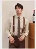 Camisa de Hombre Vintage a Rayas con Caída, Estilo Británico Francés, Moderna Versátil Sin Planchar Camisa para Padrinos de Boda