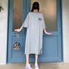 Amazon Foto Real Verano Algodón Puro Holgado Casual Camiseta Vestido de Manga Corta Estilo Perezoso para Mujer Vestido Largo