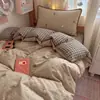 Nuevo juego de tres piezas de sábana y funda de edredón con gasa fruncida y bordes festoneados, cómodo, transpirable y elegante, adecuado para dormitorios de estudiantes
