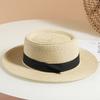 Sombrero de Paja Hepburn de Estilo Francés con Copa Plana para Mujer, Sombrero de Playa, Sombrero de Sol de Moda, Sombrero de Paja con Protección Solar para Mujer, Verano