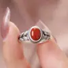 Anillo de Espiga de Trigo Viejo Vintage Estilo Étnico para Mujer Imitación Rojo Sur Arte Estilo Nacional Joyería Anillo Ajustable de Boca Suelta para Mujer
