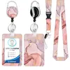 Funda de Tarjeta de Mármol de Aleación de Zinc Redonda Cordón Goteo de Pegamento Hebilla de Tirón Fácil Carrete Retráctil de Insignia Fácil Funda para Tarjeta de Documento