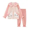 Pijama infantil otoño e invierno franela niñas lindo caricatura solapa forro polar coral niños cálido ropa de casa