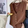 Chaleco de Punto Estilo Coreano Chaleco Fino para Mujer Verano 2024 Chaleco Exterior Chaleco Cárdigan Solapa Sin Mangas Top