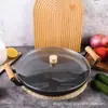 Frigideira Plana com Cabo de Madeira para Uso Doméstico, Frigideira de Ferro Fundido para Panquecas Sem Revestimento, Chapa para Fazer Panquecas, Frutas, Churrasco, Teppanyaki e Adesivos de Panqueca