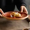 Fabricante de Platos de Cerámica Estilo Montaña Rojo-Marrón Rústico, Platos Artísticos para Restaurante y Hotel, Platos Estilo Occidental, Platos Redondos, Platos de Cena