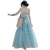 Vestido halter verde menta estilo francés con tirantes para mujer, verano, vacaciones en la playa de Sanya, sin espalda, super hada, vestido largo