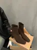 Botines de tacón alto para mujer, nueva colección otoño/invierno 2024, estilo retro francés, gamuza, tacón grueso, ajustados, botines de moda estilo coreano
