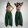 Pantalones de chándal anchos de estilo retro americano para mujer, con doble raya blanca, cordón, cintura elástica, casual, largos, para street dance hip-hop