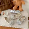 Zapatos de princesa de moda para niñas con diamantes de imitación, nueva colección primavera/otoño 2026, planos de punta poco profunda, tallas medianas y grandes, con lazo y adornos de cristal, zapatos de piel