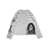Camiseta de Manga Longa Estilo Americano Transfronteiriça Europeia e Americana, Top Estampado Retrô Escuro Y2K, Roupa Fashion Gótica High Street Ins