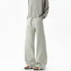 Calça masculina de verão da moda, estilo americano, desconstruída, corte curvo, caimento clean, solta, levemente flare, calça longa, calça casual wide leg