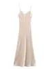 Para Exportação Transfronteiriça Spot Estilo Europeu e Americano Verão 2025 Novo Vestido Midi Feminino Slim com Textura de Cetim de Seda