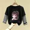2026 Nova Camiseta de Algodão Puro com Manga Longa para Crianças Outono Estilosa Desenho Bebê Camada Base Menina Primavera e Outono Top