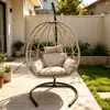 Silla colgante de cesta de pie del fabricante en stock, silla columpio de ratán plegable para interior y exterior de balcón, silla colgante de nido de pájaro para una persona para uso doméstico