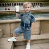 Conjunto de Verano Floral de Mezclilla para Niños, Conjunto de Dos Piezas de Manga Corta de Moda para Niños, Ropa Elegante para Niños Pequeños
