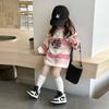 Outono e Inverno Roupas Femininas Infantis Moletom Bebê Estilo Ocidental Infantil Personalizado Marca Tendência Cor Coreana Combinando Listrado Letra Meio-comprimento Camiseta Saia