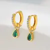 Pendientes Europeos y Americanos Transfronterizos de Plata de Ley S925 Geométricos Forma de Gota de Agua Diamante Estilo Lujo Ligero Ins Zirconia Esmeralda Pendientes