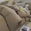 Juego de ropa de cama de cuatro piezas de algodón lavado 100% simple, funda de edredón a cuadros de color sólido nórdico de algodón puro para dormitorio de estudiante