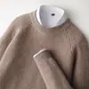 Nuevo suéter de lana para hombre de otoño e invierno, cuello redondo, engrosado, jacquard texturizado, corte holgado, color liso, tejido de punto casual de negocios para hombre