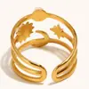 Europa e Estados Unidos anel de abertura lua sol quente transfronteiriço aço inoxidável banhado a ouro 18K design de nicho joia vintage
