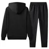 Conjunto de sudadera con cárdigan de lana de cordero para hombres de mediana edad y mayores, sudadera con capucha casual de forro polar engrosado para otoño e invierno