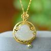 Cobre embutido Hetian Jade Branco Jade Maitreya Buda moda pingente de pedra de jade natural Buda no coração pingente de fornecimento ao vivo