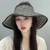 Sombrero de Sol Plegable de Ala Ancha para Viaje Protección Solar Parte Superior Abierta Nuevo Verano 2024 para Mujer Sombrero de Sol Sombrero de Paja Anti-UV