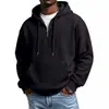 Jaqueta Masculina com Capuz de Cor Sólida, Manga Longa, Waffle, Estilo Americano, Outono/Inverno, Nova, Casual Solta, Roupas Masculinas Hoodie