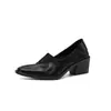 Estilo Minimalista Zapatos de Vestir de Cuero con Tacón Alto para Viajar Otoño 2026 Tacón Grueso Punta Fina Cuero Genuino Corte Profundo Zapatos de Mujer