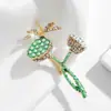 Nuevo Broche de Libélula y Flor de Loto con Pedrería Verde para Mujer, Elegante y Sofisticado, Pin de Alta Costura Exquisito para Abrigos y Cárdigans