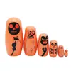 Bonecas Russas de Encaixe 6 Camadas de Madeira Conjunto Matrioska de Halloween Bonecas de Madeira de Tília Pintadas à Mão com Designs Assustadores de Crânio e Zumbi Presente Divertido de Halloween e Brinquedo Decorativo para Crianças Adultos 2145cm