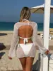 2026 Estilo Nuevo Europeo y Americano Cuello Oscilante Lentejuela Especial Manga Larga Malla Traje de Baño de Tres Piezas Bikini Transfronterizo