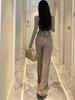 Conjunto Derong para Mulheres 2026 Estilo Coreano Outono e Inverno Slim Fit Gola V Cruzada Manga Longa Roupa de Baixo com Calça Wide Leg Ligeiramente Flare Conjunto de Duas Peças