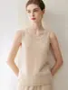 Nuevo top de punto redondo para mujer de otoño e invierno, 100% cachemira pura, sin mangas, cómodo, cálido y ajustado